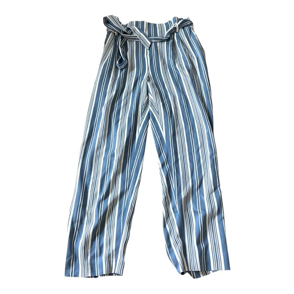 Loft Wide Leg Striped Paper Bag Pants Belted Sz L NEW - Picture 3 of 4
